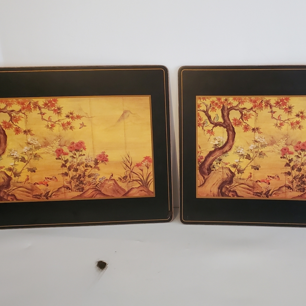 Two vintage Pimpernel Made-in-England Cork-Backed Asian Floral Placements